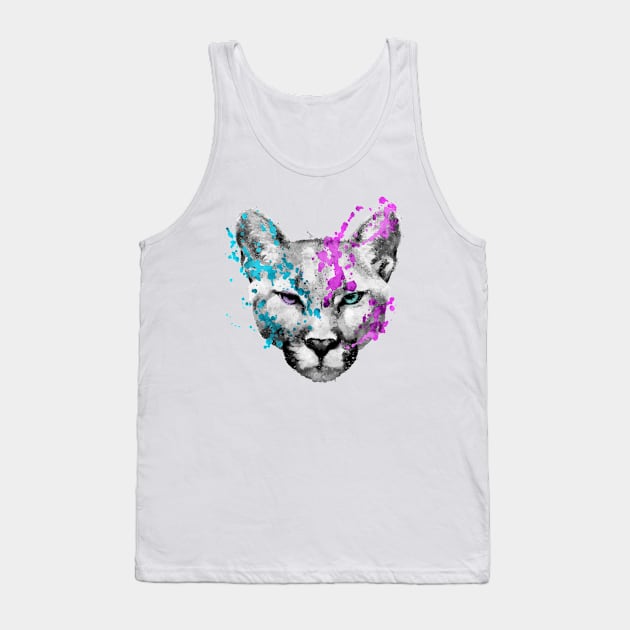 Dramabite Watercolor mountain lion artsy watercolour cougar painting Tank Top by dramabite